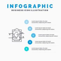 ícone de linha de identificação de usuário de arquivo de cartão de relatório com fundo de infográficos de apresentação de 5 etapas vetor