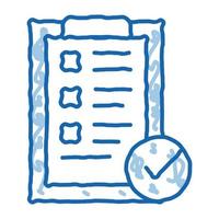 clipe para tablet com ícone de rabisco de lista de verificação aprovado ilustração desenhada à mão vetor