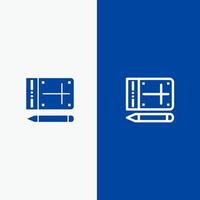 linha de educação on-line de lápis móvel e banner azul de ícone sólido de glifo vetor