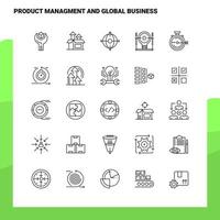 conjunto de gerenciamento de produtos e conjunto de ícones de linha de negócios global 25 ícones design de estilo de minimalismo vetorial conjunto de ícones pretos pacote de pictograma linear vetor