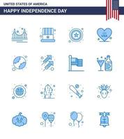 feliz dia da independência 4 de julho conjunto de 16 pictograma americano de blues de beisebol eua eua coração americano editável dia dos eua vetor elementos de design