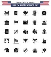 feliz dia da independência pacote de 25 sinais e símbolos de glifos sólidos para telefone inteligente estado estrela americano editável dia dos eua elementos de design vetorial vetor