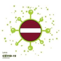 Letônia coronavius bandeira conscientização fundo fique em casa fique saudável cuide de sua própria saúde ore pelo país vetor