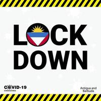 tipografia de bloqueio de coronavírus antígua e barbuda com bandeira do país design de bloqueio de pandemia de coronavírus vetor