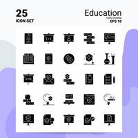 25 conjunto de ícones de educação 100 eps editáveis 10 arquivos idéias de conceito de logotipo de negócios design de ícone de glifo sólido vetor