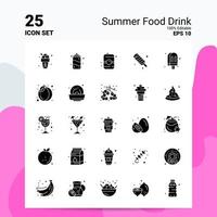 25 conjunto de ícones de comida e bebida de verão 100 eps editáveis 10 arquivos idéias de conceito de logotipo de negócios design de ícone de glifo sólido vetor