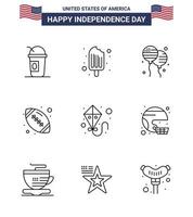 grande pacote de 9 eua feliz dia da independência eua linhas vetoriais e símbolos editáveis do verão bola americana bloon esportes bola editável eua dia vetor elementos de design