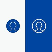 linha de perfil de usuário de avatar e ícone sólido de glifo linha de banner azul e banner azul de ícone sólido de glifo vetor