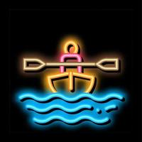 homem no barco com remo canoagem ícone de brilho neon ilustração vetor
