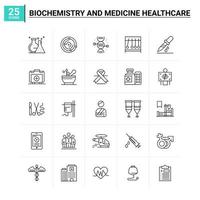 25 bioquímica e conjunto de ícones de saúde de medicina fundo vetorial vetor