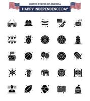 25 sinais de glifos sólidos dos eua símbolos de celebração do dia da independência de abóbora americana frankfurter laud americano editável elementos de design do vetor do dia dos eua