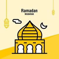 modelo de saudação ramadan kareem crescente islâmico e ilustração vetorial de lanterna árabe vetor