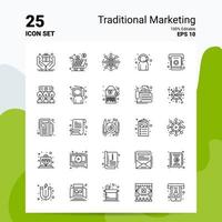 25 conjunto de ícones de marketing tradicional 100 eps editáveis 10 arquivos de conceito de logotipo de negócios idéias de design de ícone de linha vetor