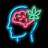 cérebro e folha homem silhueta dor de cabeça ilustração do ícone de brilho neon vetor