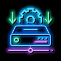 processo de download da ilustração do ícone de brilho neon de aprendizado de máquina vetor