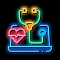 ilustração de ícone de brilho neon de diagnóstico on-line do paciente vetor