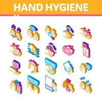 vetor de conjunto de ícones isométricos de higiene saudável das mãos