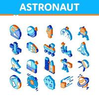 vetor de conjunto de ícones isométricos de equipamento de astronauta