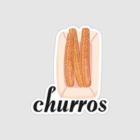 design de arte para impressão de adesivo de churros em fundo branco vetor