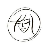 logotipo de caligrafia de rosto. garota rosto minimalismo - ícone feito de linhas. emblema de um salão de beleza. arte de estilo chinês. vetor