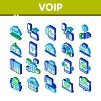 vetor de conjunto de ícones isométricos do sistema de chamada voip
