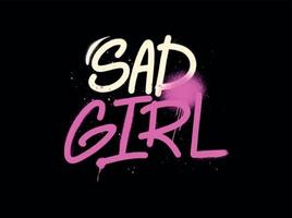 y2k slogan emo graffiti de menina triste com efeito splash e gotas. impressão estética retrô dos anos 2000 para camiseta, moletom e pôster. ilustração vetorial preto e rosa