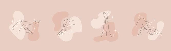 conjunto de pernas femininas em poses diferentes em um contorno moderno, desenhado à mão. ilustração vetorial em cores nuas em um estilo elegante. vetor