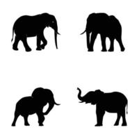 conjunto de elefantes de silhueta em poses diferentes. ilustração vetorial vetor