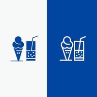 beba sorvete linha de suco de verão e glifo ícone sólido bandeira azul vetor