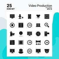 25 conjunto de ícones de produção de vídeo 100 eps editáveis 10 arquivos idéias de conceito de logotipo de negócios design de ícone de glifo sólido vetor