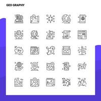 conjunto de ícone de linha de geografia conjunto 25 ícones design de estilo de minimalismo vetorial conjunto de ícones pretos pacote de pictograma linear vetor