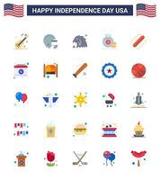 feliz dia da independência 25 pacotes de ícones de apartamentos para web e estados de impressão pássaro americano américa dinheiro editável dia dos eua elementos de design vetorial vetor