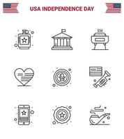 feliz dia da independência 4 de julho conjunto de pictograma americano de 9 linhas de americano americano amor eua feriado editável dia dos eua vetor elementos de design