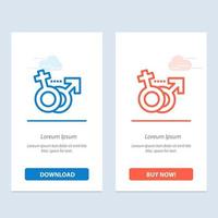 gênero masculino feminino símbolo azul e vermelho baixe e compre agora modelo de cartão de widget da web