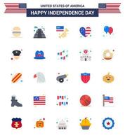 feliz dia da independência 4 de julho conjunto de 25 apartamentos pictograma americano de comemorar bandeira dos eua bandeira coração editável dia dos eua vetor elementos de design