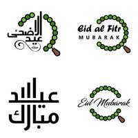 desejando-lhe muito feliz conjunto escrito eid de 4 caligrafia decorativa árabe útil para cartões e outros materiais vetor