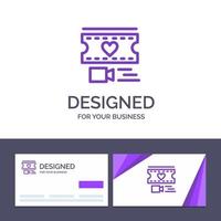 cartão de visita criativo e modelo de logotipo filme coração amor casamento ilustração vetorial vetor