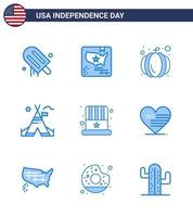 9 pacote azul eua de sinais do dia da independência e símbolos de chapéu americano americano americano tenda americana editável elementos de design vetorial do dia dos eua vetor