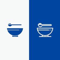 tigela comida cozinha madrigal linha e ícone sólido glifo banner azul linha e ícone sólido glifo banner azul vetor