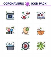 proteção covid19 coronavírus pendâmico 9 linha cheia conjunto de ícones de cores planas como transmissores espalhar vírus pesquisa de coronavírus coronavírus viral 2019nov elementos de design de vetor de doença