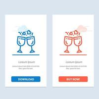 vidro amor bebida casamento azul e vermelho baixe e compre agora modelo de cartão de widget da web vetor
