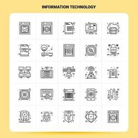 esboço 25 conjunto de ícones de tecnologia da informação vetor design de estilo de linha ícones pretos conjunto de pictograma linear pacote de ideias de negócios móveis e web design ilustração vetorial