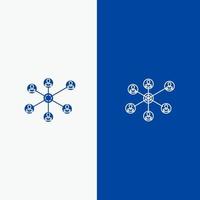 linha de grupo social de internet wlan e ícone sólido de glifo banner azul linha e ícone sólido de glifo banner azul vetor