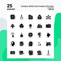 25 habilidades criativas e conjunto de ícones de processo criativo 100 eps editáveis 10 arquivos idéias de conceito de logotipo de negócios design de ícone de glifo sólido vetor