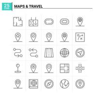 25 mapas conjunto de ícones de viagem fundo vetorial vetor