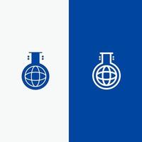 linha de experimento de química de frasco químico e ícone sólido de glifo banner azul linha e ícone sólido de glifo banner azul vetor