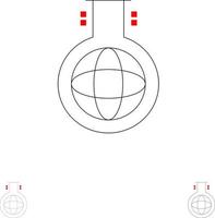 experimento de química de frasco químico conjunto de ícones de linha preta fina e ousada vetor