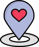 mapa de localização, localizador de localização, pino, coração, ícone de cor plana, ícone de vetor, modelo de banner vetor