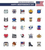 conjunto de 25 ícones do dia dos eua símbolos americanos sinais do dia da independência para escudo estados americanos bolo bolinho editável dia dos eua vetor elementos de design