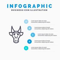 animais de adorno ícone de linha de crânio indiano de touro com fundo de infográficos de apresentação de 5 etapas vetor